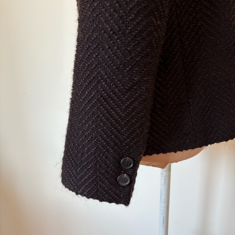 Akris Wool Blend Herringbone Woven Brown Hidden Button Placket Jacket Size US 12 - Picture 9 of 13
